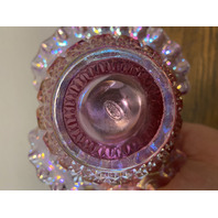VTG FENTON Pink Iridescent FINE CUT & BLOCK Ruffled Rim Art Glass Basket 8.25"H