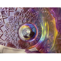 VTG FENTON Pink Iridescent FINE CUT & BLOCK Ruffled Rim Art Glass Basket 8.25"H