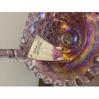 VTG FENTON Pink Iridescent FINE CUT & BLOCK Ruffled Rim Art Glass Basket 8.25"H