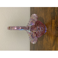 VTG FENTON Pink Iridescent FINE CUT & BLOCK Ruffled Rim Art Glass Basket 8.25"H
