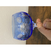 VTG Bohemian Cut To Clear Glass Floral Etched Hock Wine Glasses 7 7/8"H PAIR