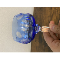 VTG Bohemian Cut To Clear Glass Floral Etched Hock Wine Glasses 7 7/8"H PAIR