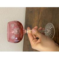 VTG Bohemian Cut To Clear Glass Floral Etched Hock Wine Glasses 7 7/8"H PAIR