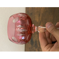 VTG Bohemian Cut To Clear Glass Floral Etched Hock Wine Glasses 7 7/8"H PAIR