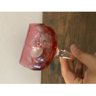 VTG Bohemian Cut To Clear Glass Floral Etched Hock Wine Glasses 7 7/8"H PAIR