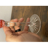 VTG Bohemian Cut To Clear Glass Floral Etched Hock Wine Glasses 7 7/8"H PAIR