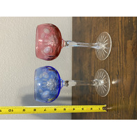 VTG Bohemian Cut To Clear Glass Floral Etched Hock Wine Glasses 7 7/8"H PAIR