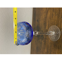 VTG Bohemian Cut To Clear Glass Floral Etched Hock Wine Glasses 7 7/8"H PAIR