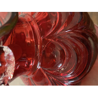 VTG FENTON FENTON Cranberry DRAPERY Clear Twisted Handle Art Glass Basket 10"H