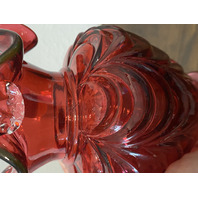 VTG FENTON FENTON Cranberry DRAPERY Clear Twisted Handle Art Glass Basket 10"H