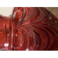 VTG FENTON FENTON Cranberry DRAPERY Clear Twisted Handle Art Glass Basket 10"H