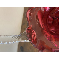 VTG FENTON FENTON Cranberry DRAPERY Clear Twisted Handle Art Glass Basket 10"H