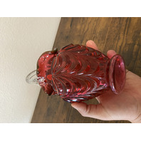 VTG FENTON FENTON Cranberry DRAPERY Clear Twisted Handle Art Glass Basket 10"H