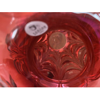 VTG FENTON FENTON Cranberry DRAPERY Clear Twisted Handle Art Glass Basket 10"H