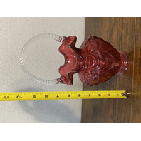 VTG FENTON FENTON Cranberry DRAPERY Clear Twisted Handle Art Glass Basket 10"H