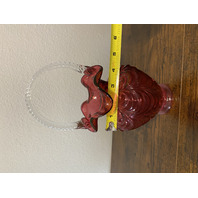 VTG FENTON FENTON Cranberry DRAPERY Clear Twisted Handle Art Glass Basket 10"H