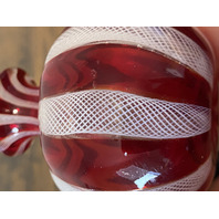 VTG Red & White MURANO LATTICINO Ribbon Small Art Glass Vase 3"H ITALY
