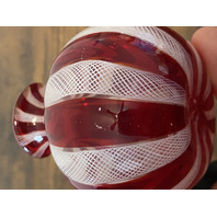 VTG Red & White MURANO LATTICINO Ribbon Small Art Glass Vase 3"H ITALY