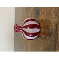 VTG Red & White MURANO LATTICINO Ribbon Small Art Glass Vase 3"H ITALY