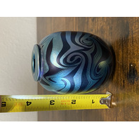 Small VTG PEISER STUDIO Iridescent Swirl Art Glass Vase 3 5/8"H SIGNED DANIEL