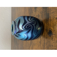 Small VTG PEISER STUDIO Iridescent Swirl Art Glass Vase 3 5/8"H SIGNED DANIEL