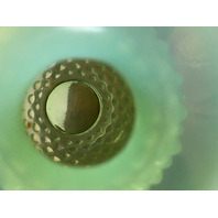 VTG Small UV REACTIVE FENTON Green Opalescent Hobnail Art Glass Vase 3.5"H