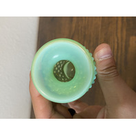 VTG Small UV REACTIVE FENTON Green Opalescent Hobnail Art Glass Vase 3.5"H