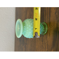 VTG Small UV REACTIVE FENTON Green Opalescent Hobnail Art Glass Vase 3.5"H
