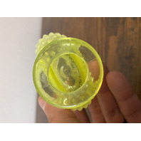 VTG Small UV REACTIVE FENTON Topaz Opalescent Hobnail Fan Art Glass Vase 3.5"H