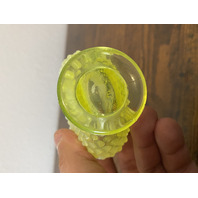 VTG Small UV REACTIVE FENTON Topaz Opalescent Hobnail Fan Art Glass Vase 3.5"H