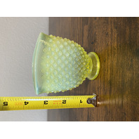VTG Small UV REACTIVE FENTON Topaz Opalescent Hobnail Fan Art Glass Vase 3.5"H