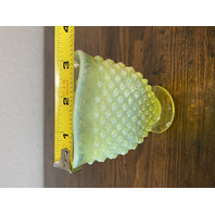 VTG Small UV REACTIVE FENTON Topaz Opalescent Hobnail Fan Art Glass Vase 3.5"H