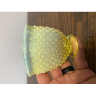 VTG Small UV REACTIVE FENTON Topaz Opalescent Hobnail Fan Art Glass Vase 3.5"H