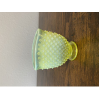 VTG Small UV REACTIVE FENTON Topaz Opalescent Hobnail Fan Art Glass Vase 3.5"H