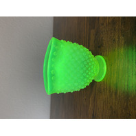 VTG Small UV REACTIVE FENTON Topaz Opalescent Hobnail Fan Art Glass Vase 3.5"H