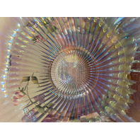 FENTON Iridescent Pink Ribbon Candy Hummingbird Art Glass Basket SIGNED 8"H