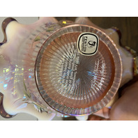 FENTON Iridescent Pink Ribbon Candy Hummingbird Art Glass Basket SIGNED 8"H