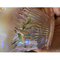 FENTON Iridescent Pink Ribbon Candy Hummingbird Art Glass Basket SIGNED 8"H