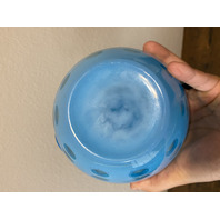 VTG FENTON Blue Opalescent COIN DOT Glass Pitcher + 2 Tumblers SET(3) DAMAGED