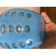 VTG FENTON Blue Opalescent COIN DOT Glass Pitcher + 2 Tumblers SET(3) DAMAGED