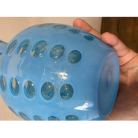 VTG FENTON Blue Opalescent COIN DOT Glass Pitcher + 2 Tumblers SET(3) DAMAGED