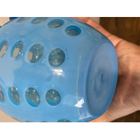 VTG FENTON Blue Opalescent COIN DOT Glass Pitcher + 2 Tumblers SET(3) DAMAGED