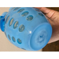 VTG FENTON Blue Opalescent COIN DOT Glass Pitcher + 2 Tumblers SET(3) DAMAGED