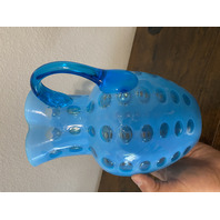 VTG FENTON Blue Opalescent COIN DOT Glass Pitcher + 2 Tumblers SET(3) DAMAGED