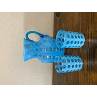 VTG FENTON Blue Opalescent COIN DOT Glass Pitcher + 2 Tumblers SET(3) DAMAGED