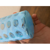 VTG FENTON Blue Opalescent COIN DOT Glass Pitcher + 2 Tumblers SET(3) DAMAGED