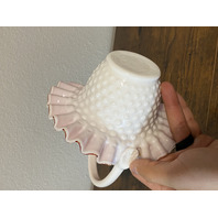 VTG Kanawha Milk Glass Red/White Hobnail Art Glass Basket 7.5"H