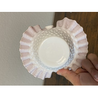 VTG Kanawha Milk Glass Red/White Hobnail Art Glass Basket 7.5"H