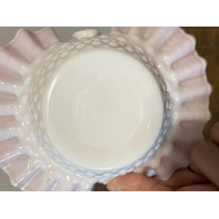 VTG Kanawha Milk Glass Red/White Hobnail Art Glass Basket 7.5"H