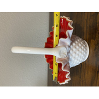 VTG Kanawha Milk Glass Red/White Hobnail Art Glass Basket 7.5"H